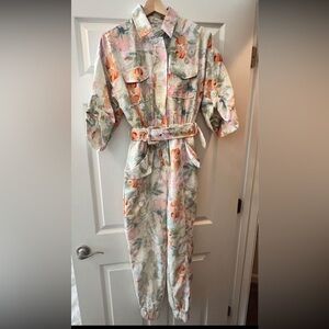 Floral collard utility style jumpsuit